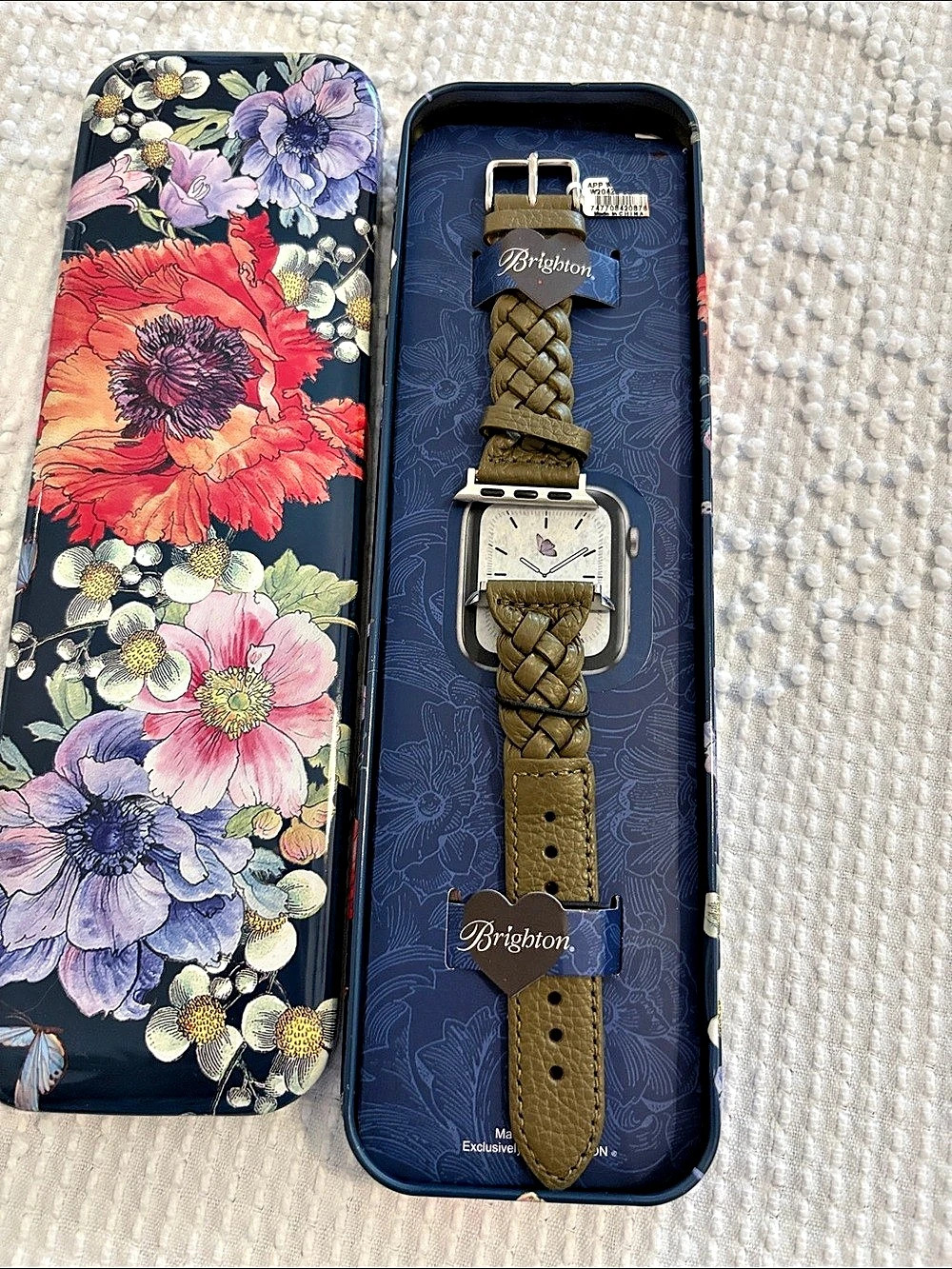 Brighton Sutton Braided Leather Watch Band Brown & Silver - For an Apple Watch